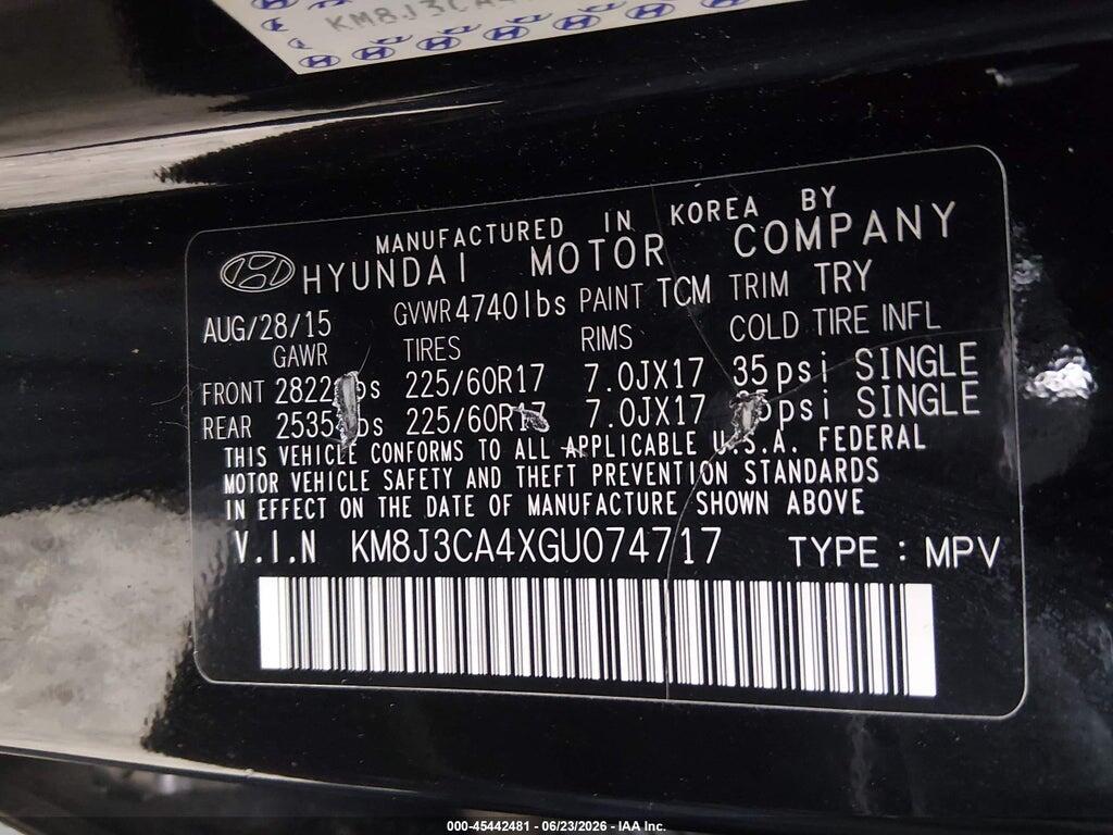 KM8J3CA4XGU074717 2016 HYUNDAI TUCSON photo no. 9