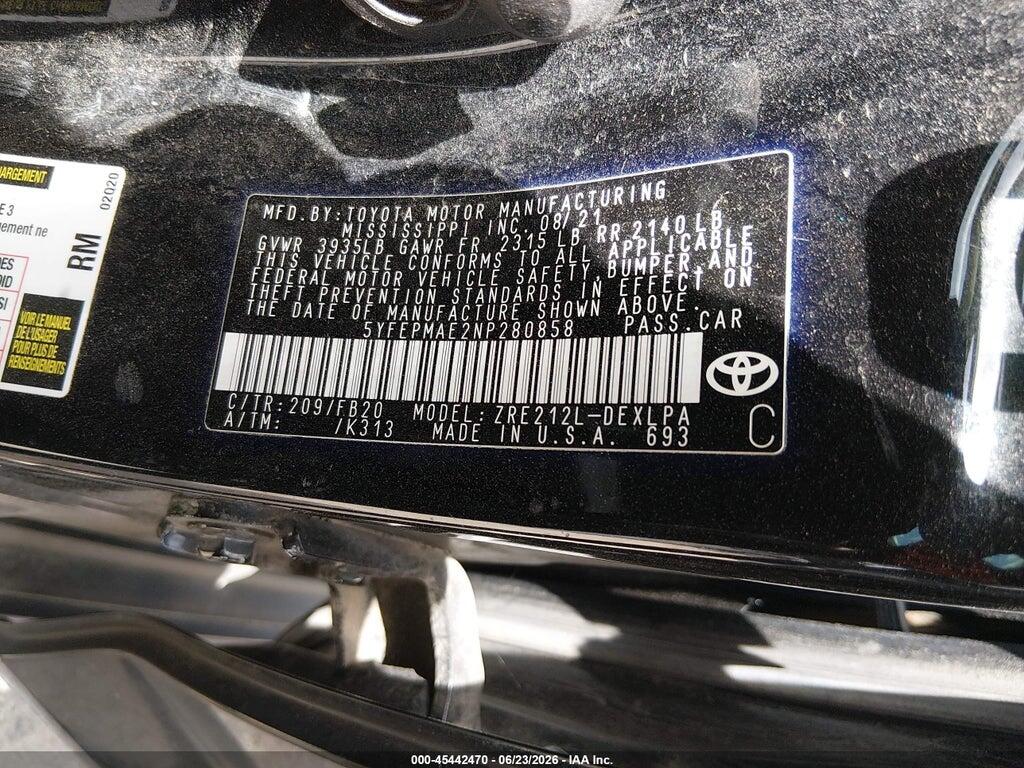 5YFEPMAE2NP280858 2022 TOYOTA COROLLA photo no. 9
