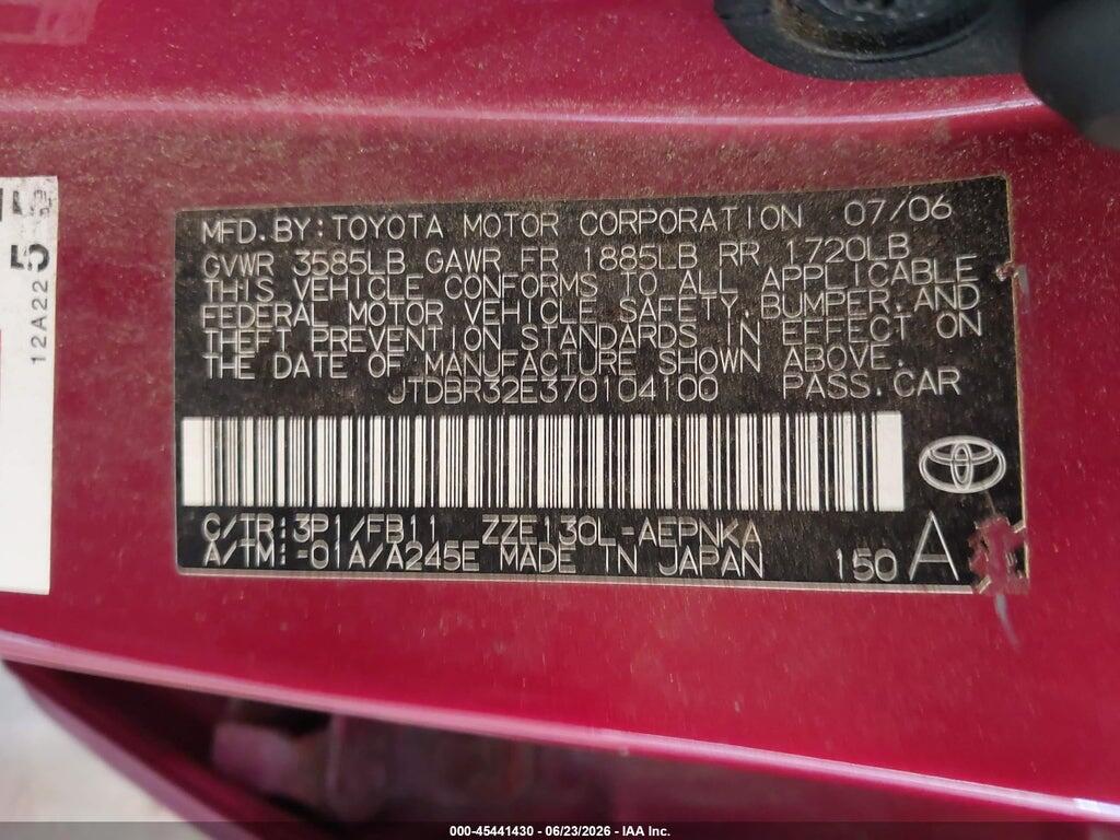 JTDBR32E370104100 2007 TOYOTA COROLLA photo no. 9