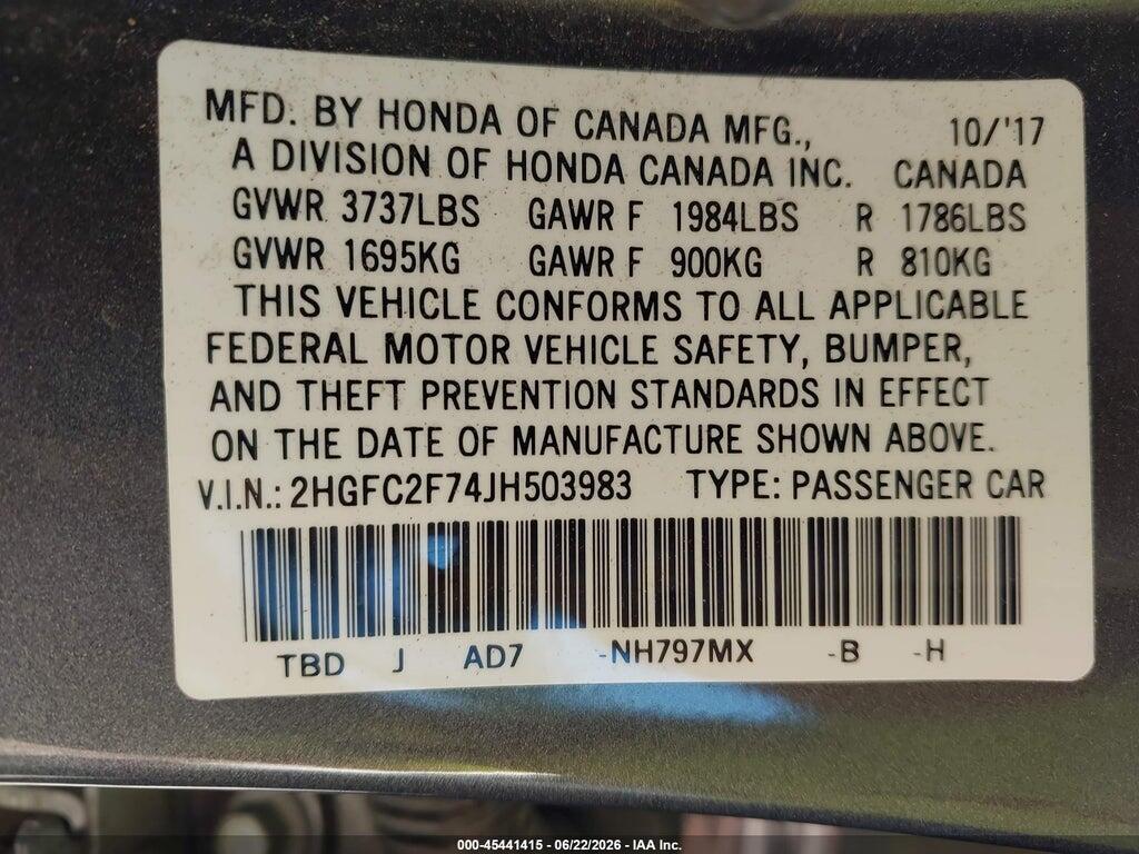 2HGFC2F74JH503983 2018 HONDA CIVIC photo no. 9