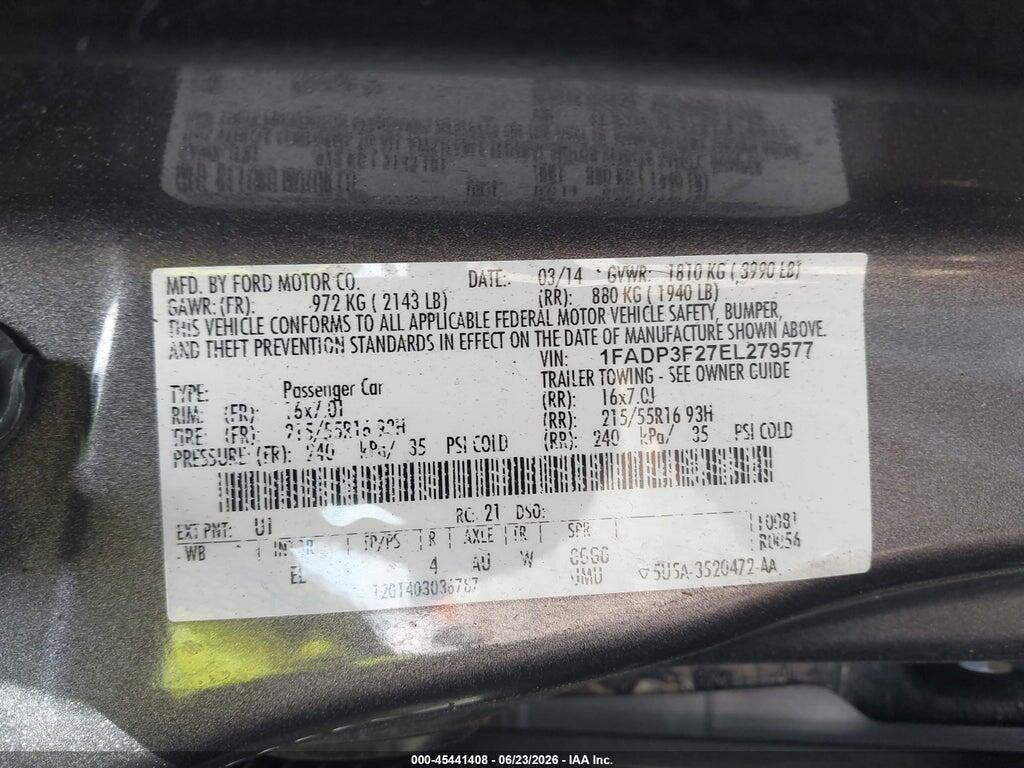 1FADP3F27EL279577 2014 FORD FOCUS photo no. 9