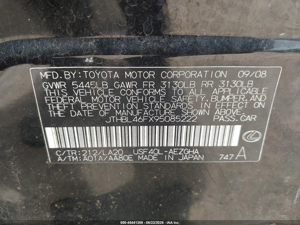 JTHBL46FX95085222 2009 LEXUS LS 460 photo no. 9