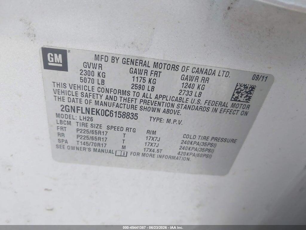 2GNFLNEK0C6158835 2012 CHEVROLET EQUINOX photo no. 9