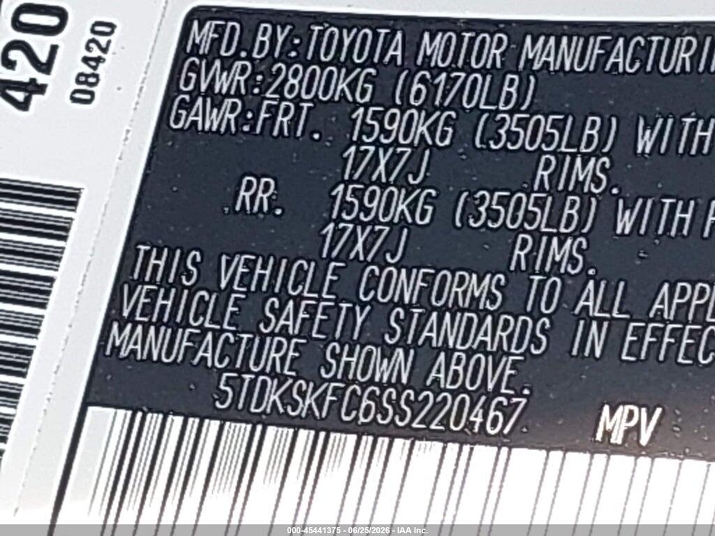 5TDKSKFC6SS220467 2025 TOYOTA SIENNA photo no. 9