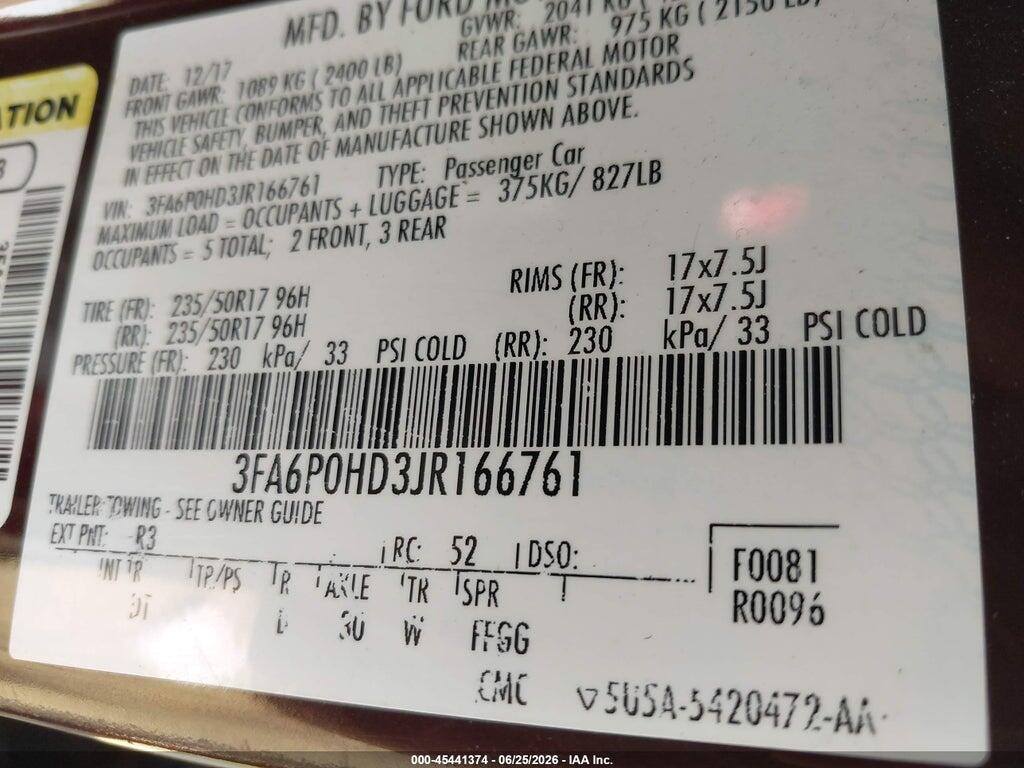 3FA6P0HD3JR166761 2018 FORD FUSION photo no. 9