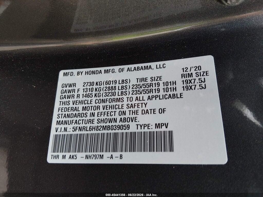 5FNRL6H82MB039059 2021 HONDA ODYSSEY photo no. 9
