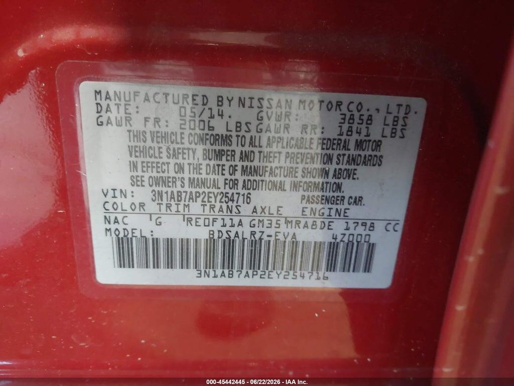 3N1AB7AP2EY254716 2014 NISSAN SENTRA photo no. 9
