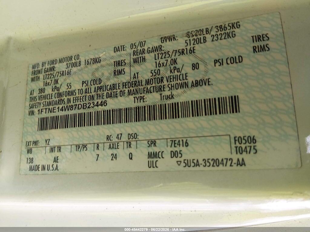 1FTNE14W87DB23446 2007 FORD E-150 photo no. 9