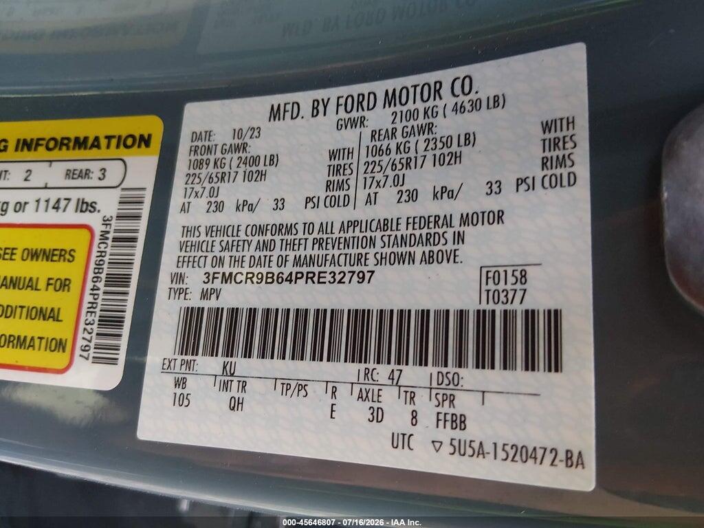 3FMCR9B64PRE32797 2023 FORD BRONCO SPORT photo no. 9