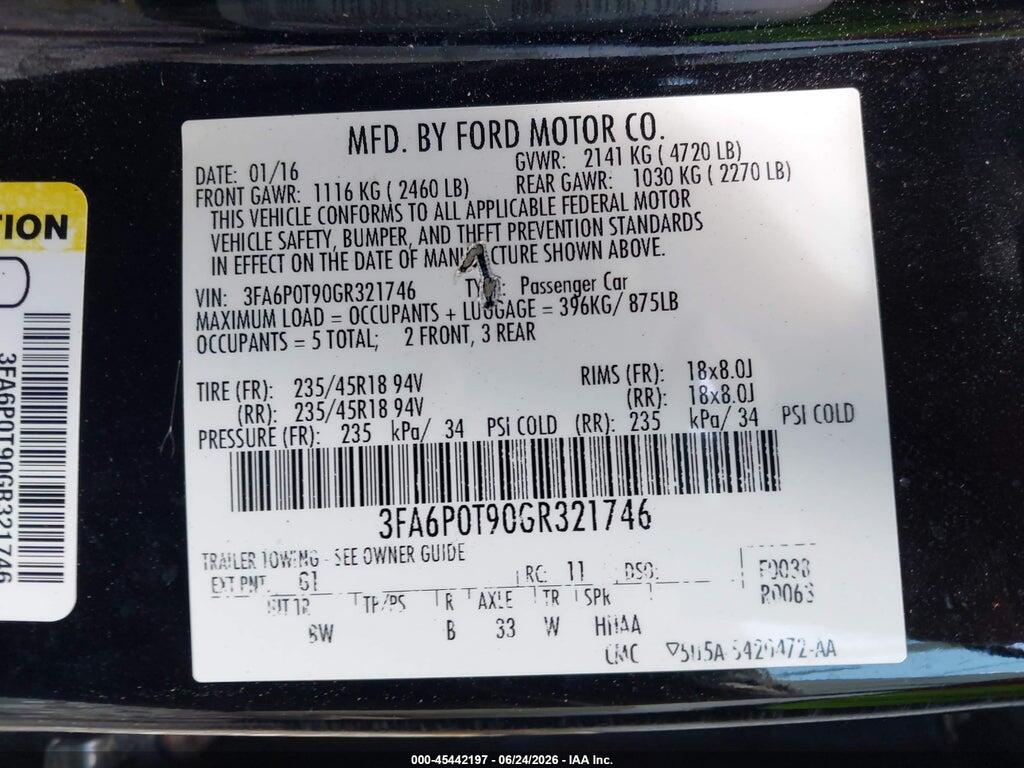 3FA6P0T90GR321746 2016 FORD FUSION photo no. 9