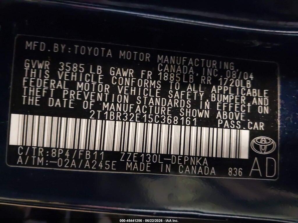 2T1BR32E15C368161 2005 TOYOTA COROLLA photo no. 9