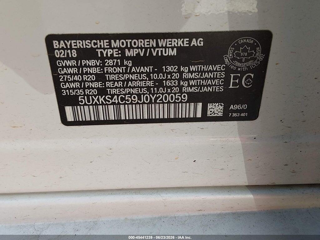 5UXKS4C59J0Y20059 2018 BMW X5 photo no. 9