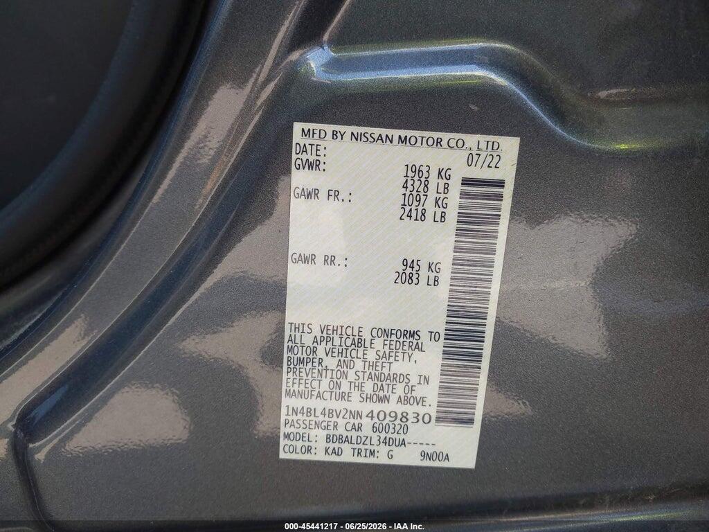 1N4BL4BV2NN409830 2022 NISSAN ALTIMA photo no. 9
