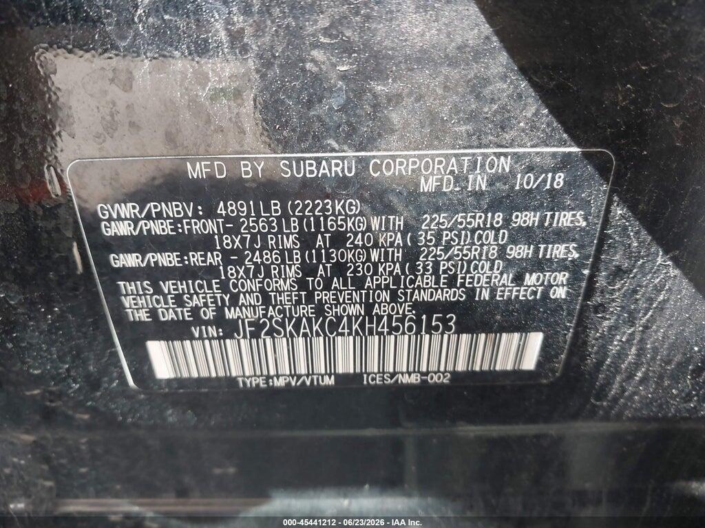 JF2SKAKC4KH456153 2019 SUBARU FORESTER photo no. 9