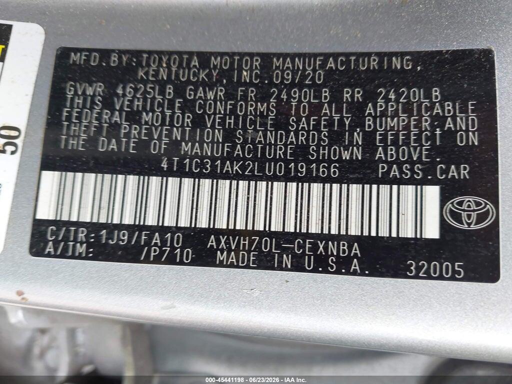 4T1C31AK2LU019166 2020 TOYOTA CAMRY photo no. 9