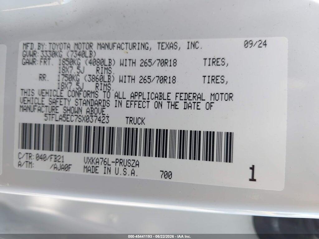 5TFLA5EC7SX037423 2025 TOYOTA TUNDRA photo no. 9