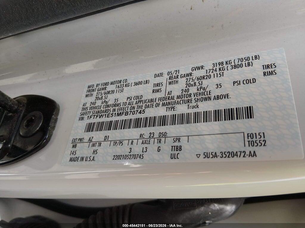 1FTFW1E51MFB70745 2021 FORD F-150 photo no. 9