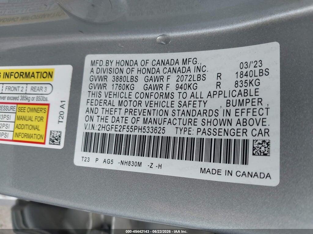 2HGFE2F55PH533625 2023 HONDA CIVIC photo no. 9