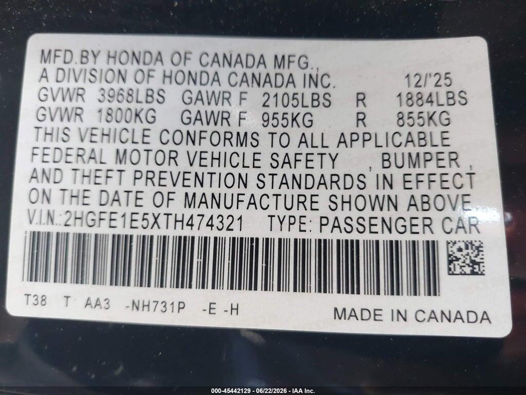 2HGFE1E5XTH474321 2026 HONDA CIVIC SI photo no. 9
