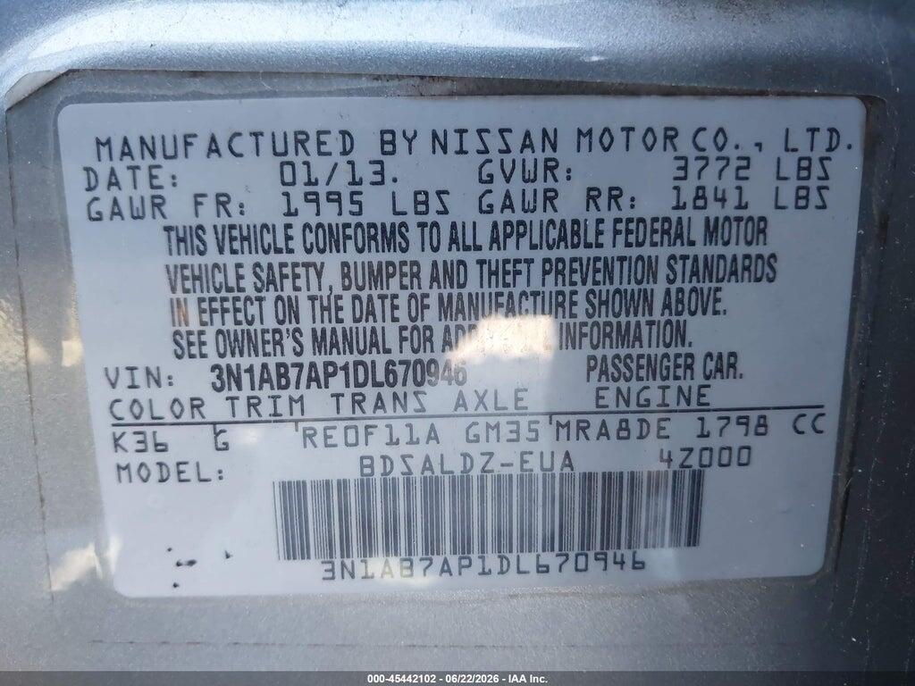 3N1AB7AP1DL670946 2013 NISSAN SENTRA photo no. 9