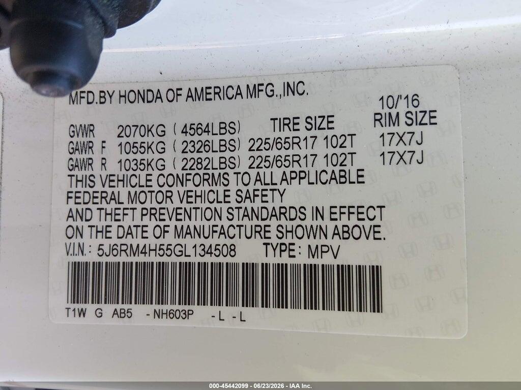 5J6RM4H55GL134508 2016 HONDA CR-V photo no. 9