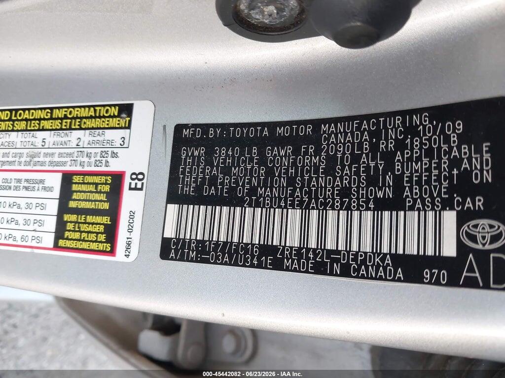2T1BU4EE7AC287854 2010 TOYOTA COROLLA photo no. 9