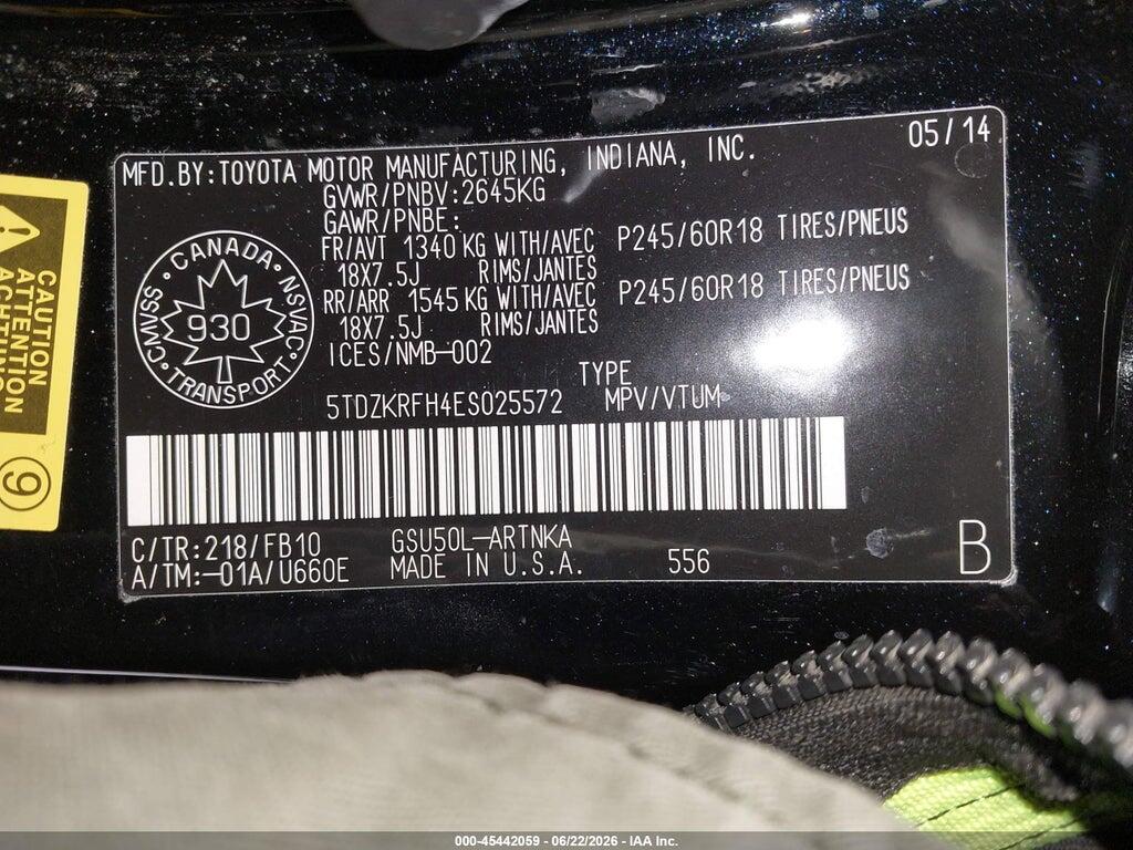 5TDZKRFH4ES025572 2014 TOYOTA HIGHLANDER photo no. 9