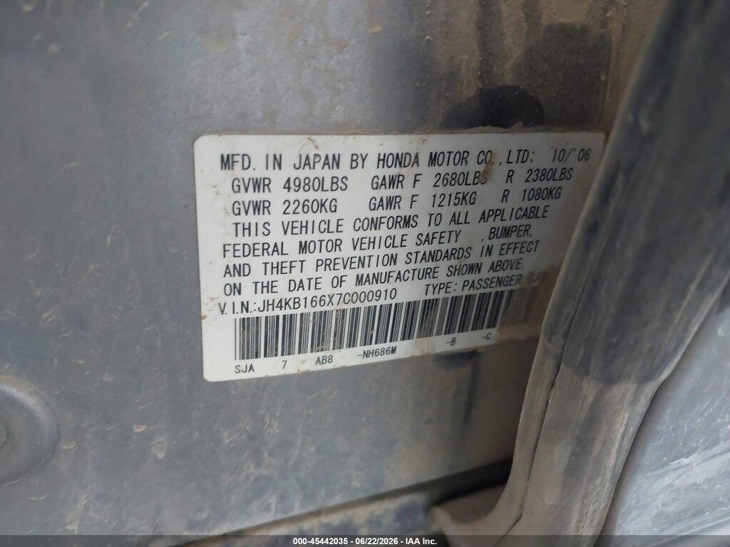 JH4KB166X7C000910 2007 ACURA RL photo no. 9