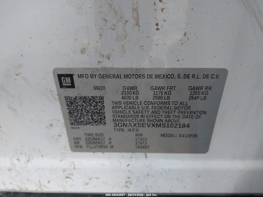 3GNAXSEVXMS102184 2021 CHEVROLET EQUINOX photo no. 9