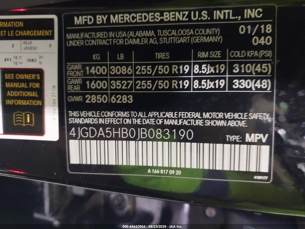 4JGDA5HB0JB083190 2018 MERCEDES-BENZ GLE 350 photo no. 9