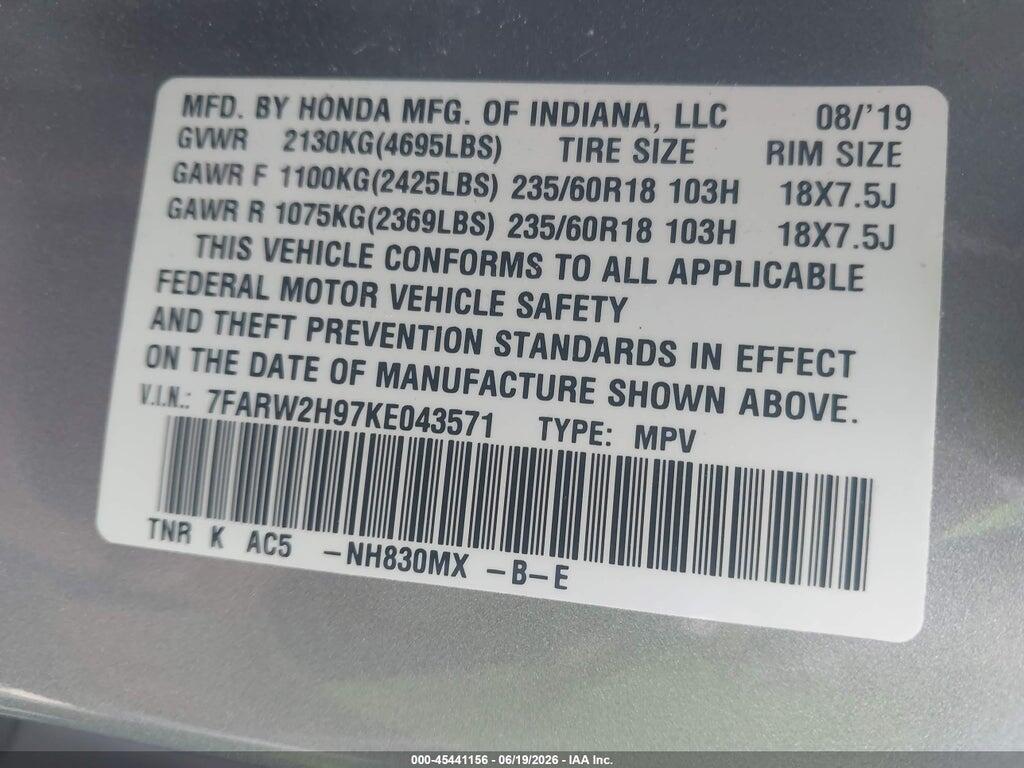 7FARW2H97KE043571 2019 HONDA CR-V photo no. 9