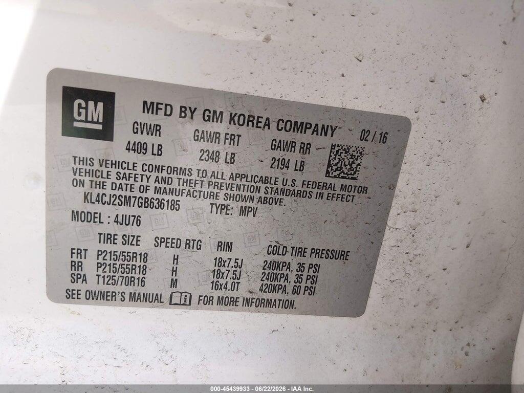 KL4CJ2SM7GB636185 2016 BUICK ENCORE photo no. 9