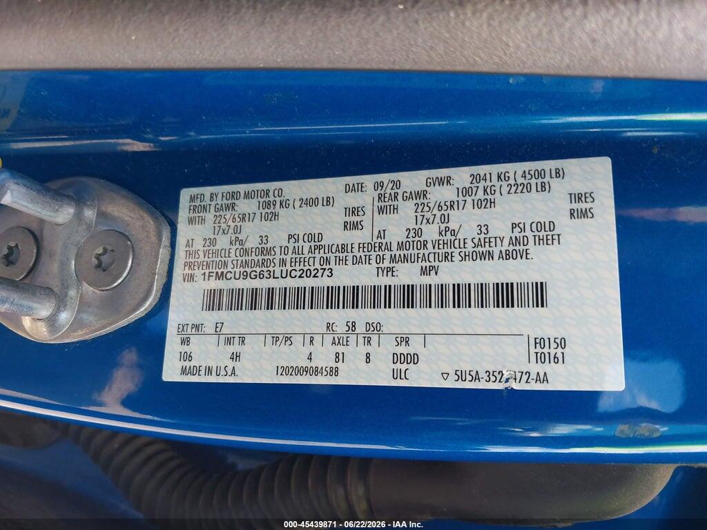 1FMCU9G63LUC20273 2020 FORD ESCAPE photo no. 9