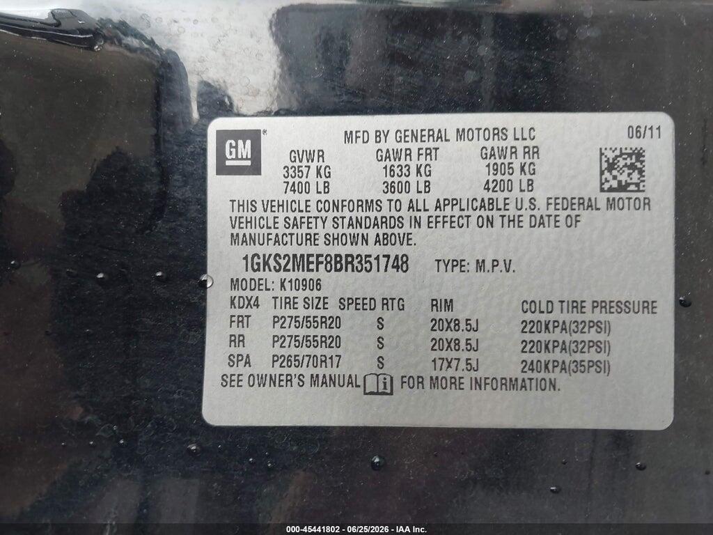 1GKS2MEF8BR351748 2011 GMC YUKON XL 1500 photo no. 9