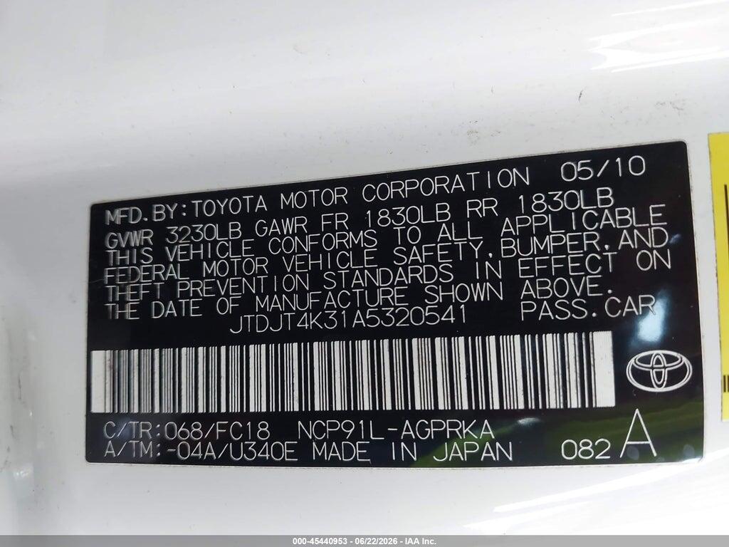 JTDJT4K31A5320541 2010 TOYOTA YARIS photo no. 9