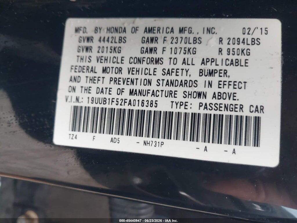 19UUB1F52FA016385 2015 ACURA TLX photo no. 9