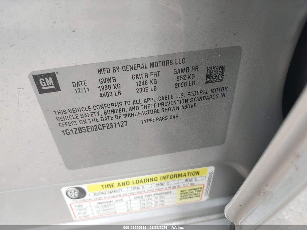 1G1ZB5E02CF231127 2012 CHEVROLET MALIBU photo no. 9