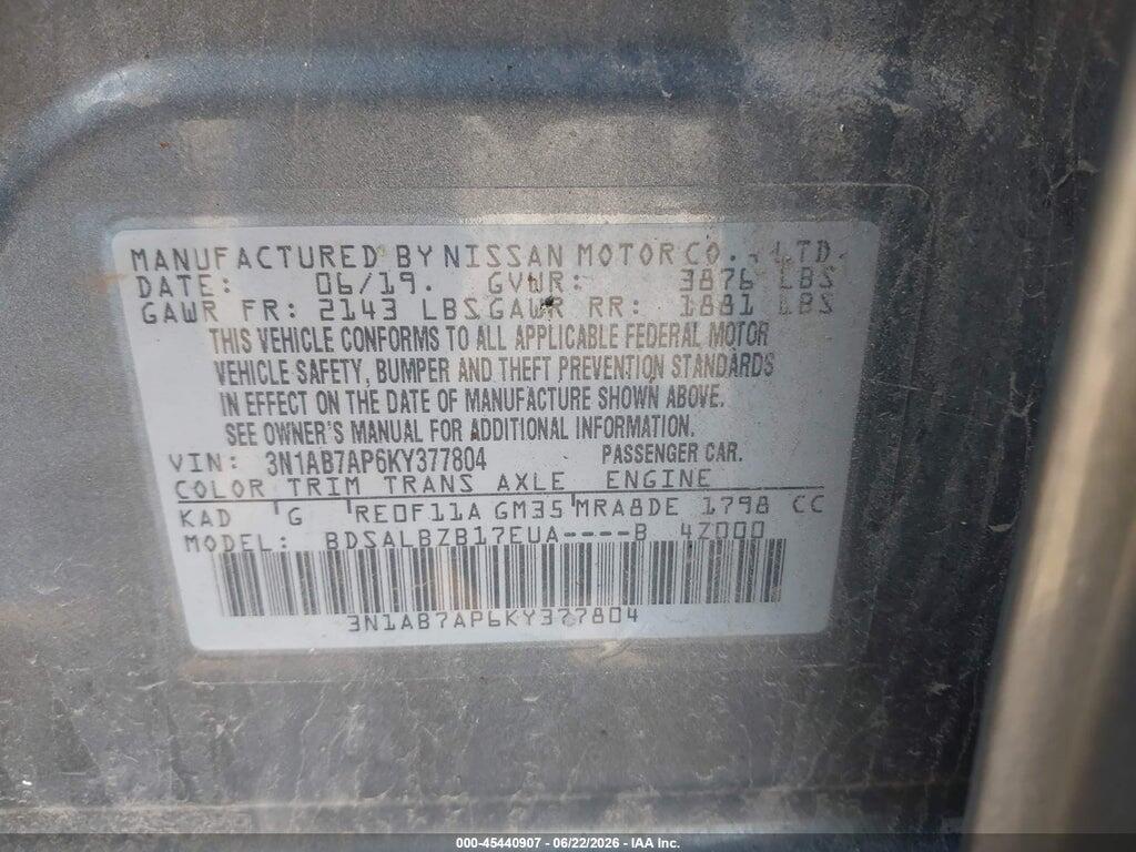 3N1AB7AP6KY377804 2019 NISSAN SENTRA photo no. 9