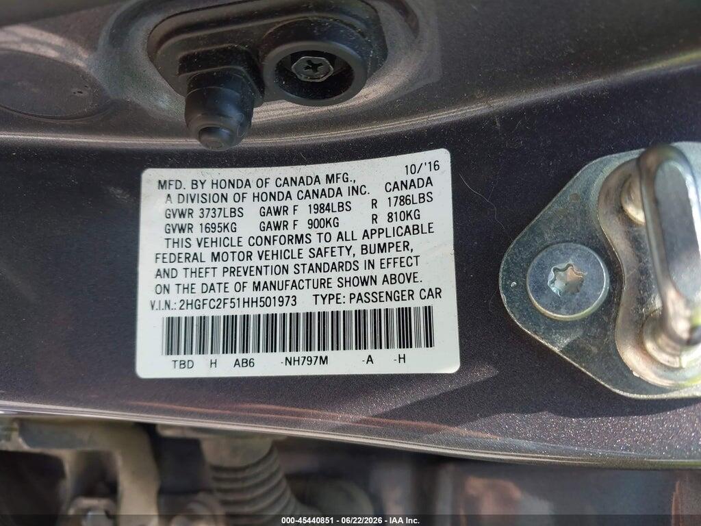 2HGFC2F51HH501973 2017 HONDA CIVIC photo no. 9