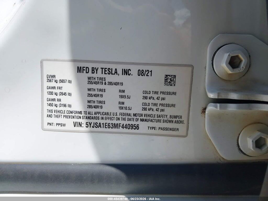 5YJSA1E63MF440956 2021 TESLA MODEL S photo no. 9