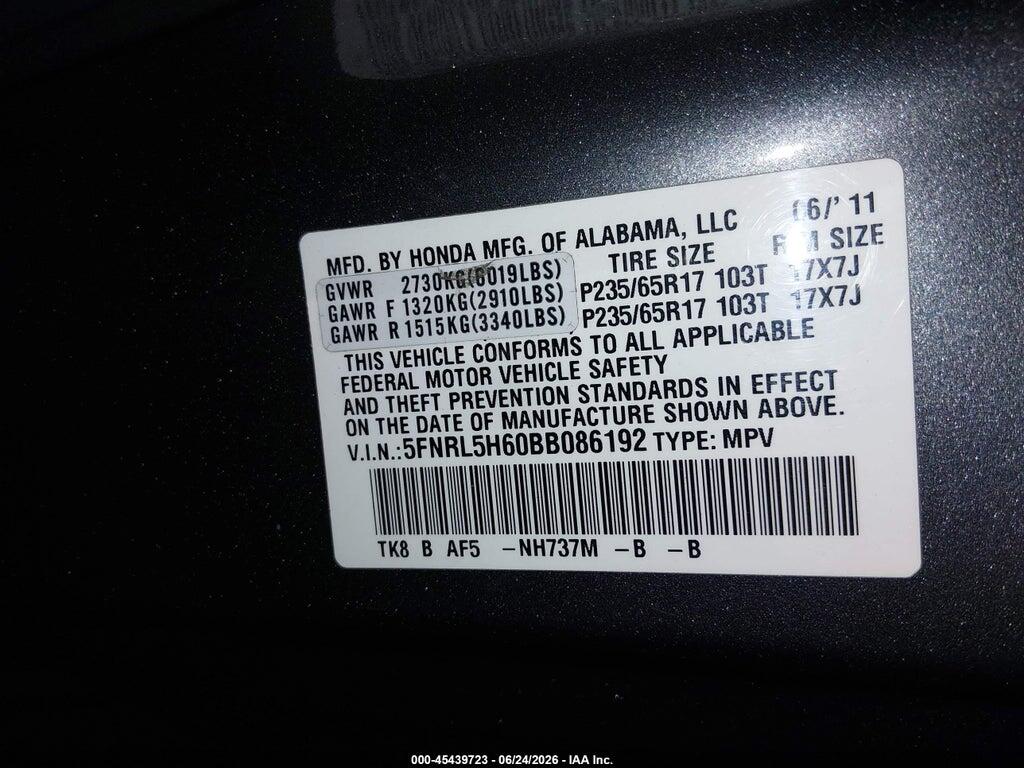 5FNRL5H60BB086192 2011 HONDA ODYSSEY photo no. 9