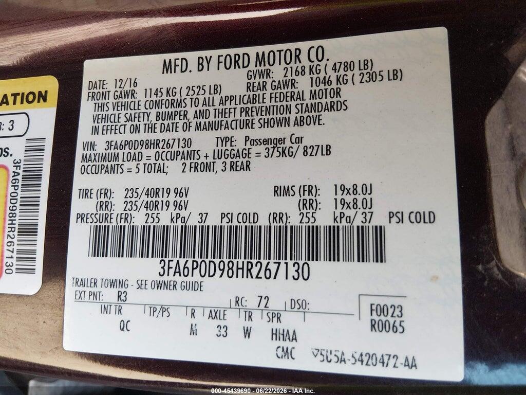 3FA6P0D98HR267130 2017 FORD FUSION photo no. 9