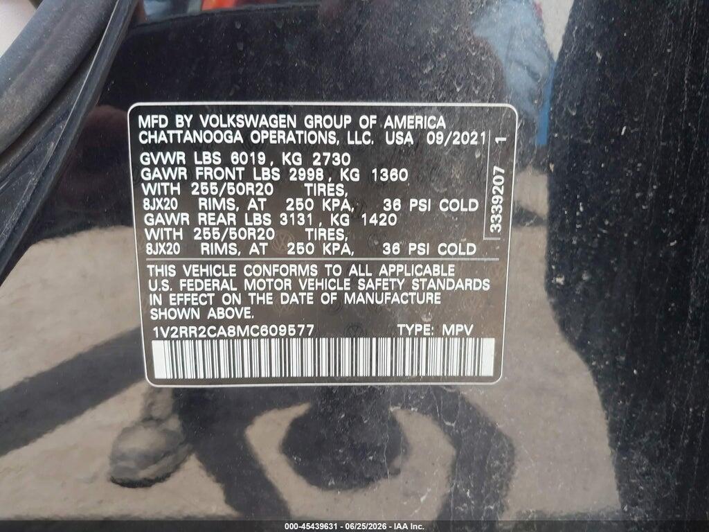 1V2RR2CA8MC609577 2021 VOLKSWAGEN ATLAS photo no. 9