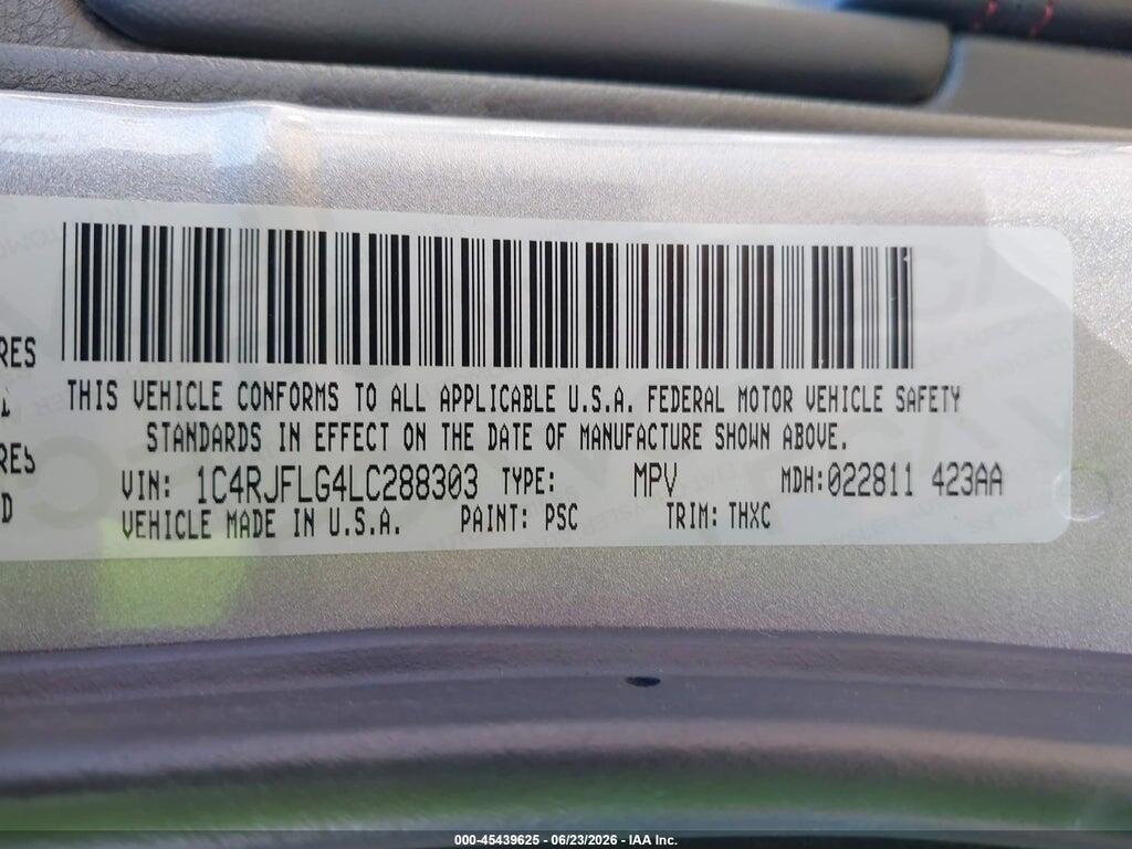 1C4RJFLG4LC288303 2020 JEEP GRAND CHEROKEE photo no. 9