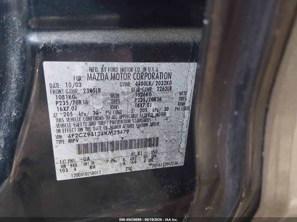 4F2CZ94124KM25479 2004 MAZDA TRIBUTE photo no. 9