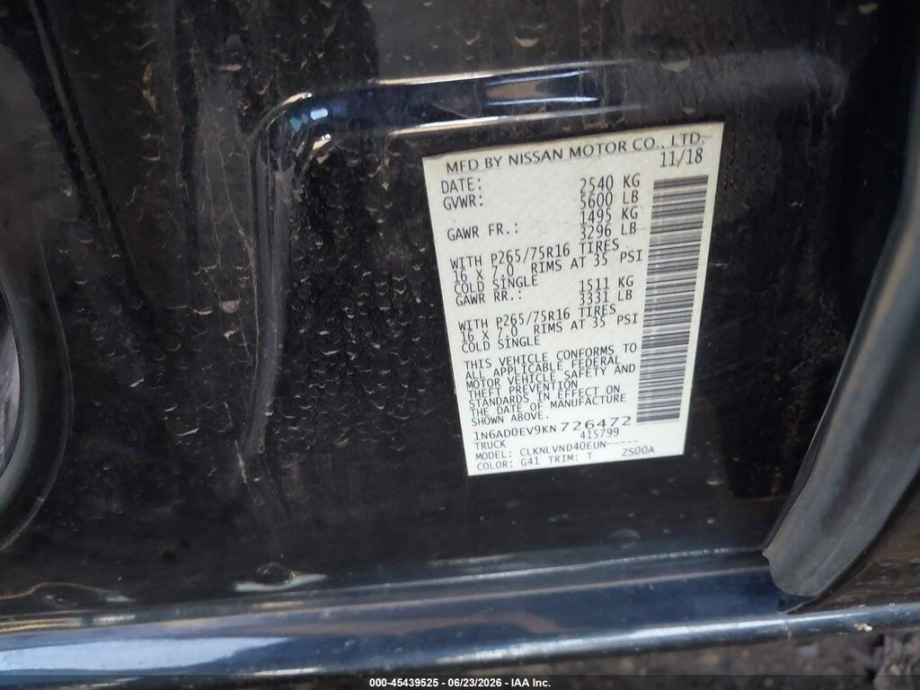 1N6AD0EV9KN726472 2019 NISSAN FRONTIER photo no. 9