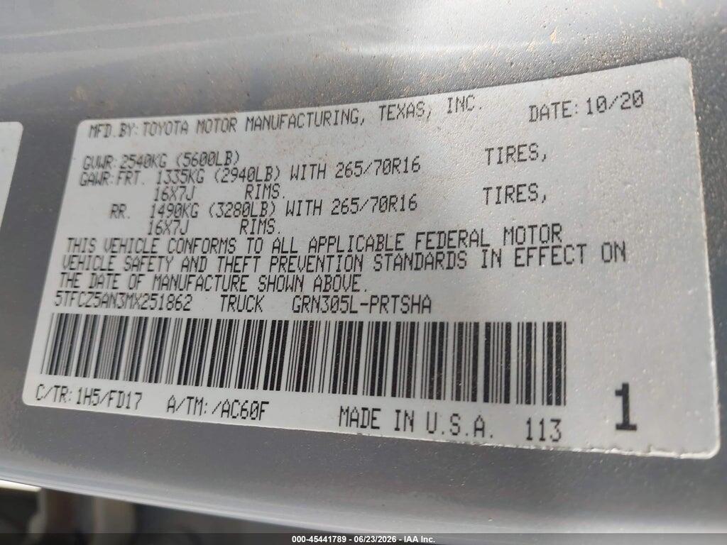 5TFCZ5AN3MX251862 2021 TOYOTA TACOMA photo no. 9