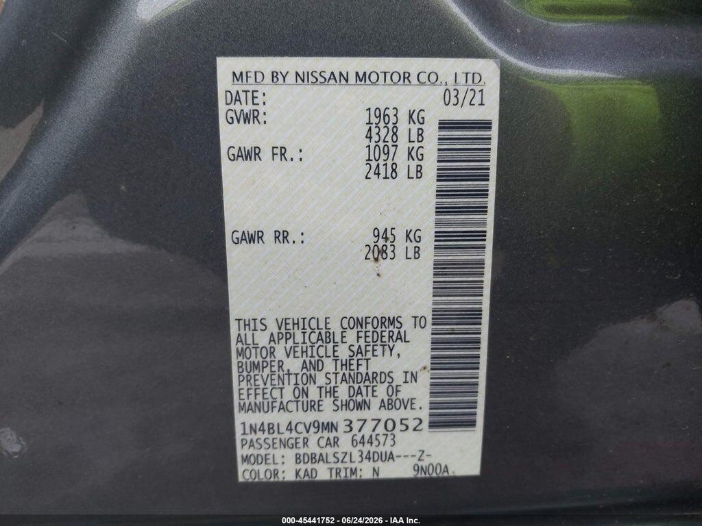 1N4BL4CV9MN377052 2021 NISSAN ALTIMA photo no. 9