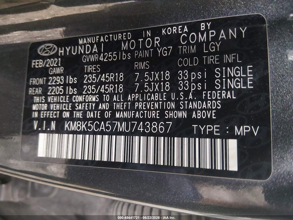 KM8K5CA57MU743867 2021 HYUNDAI KONA photo no. 9