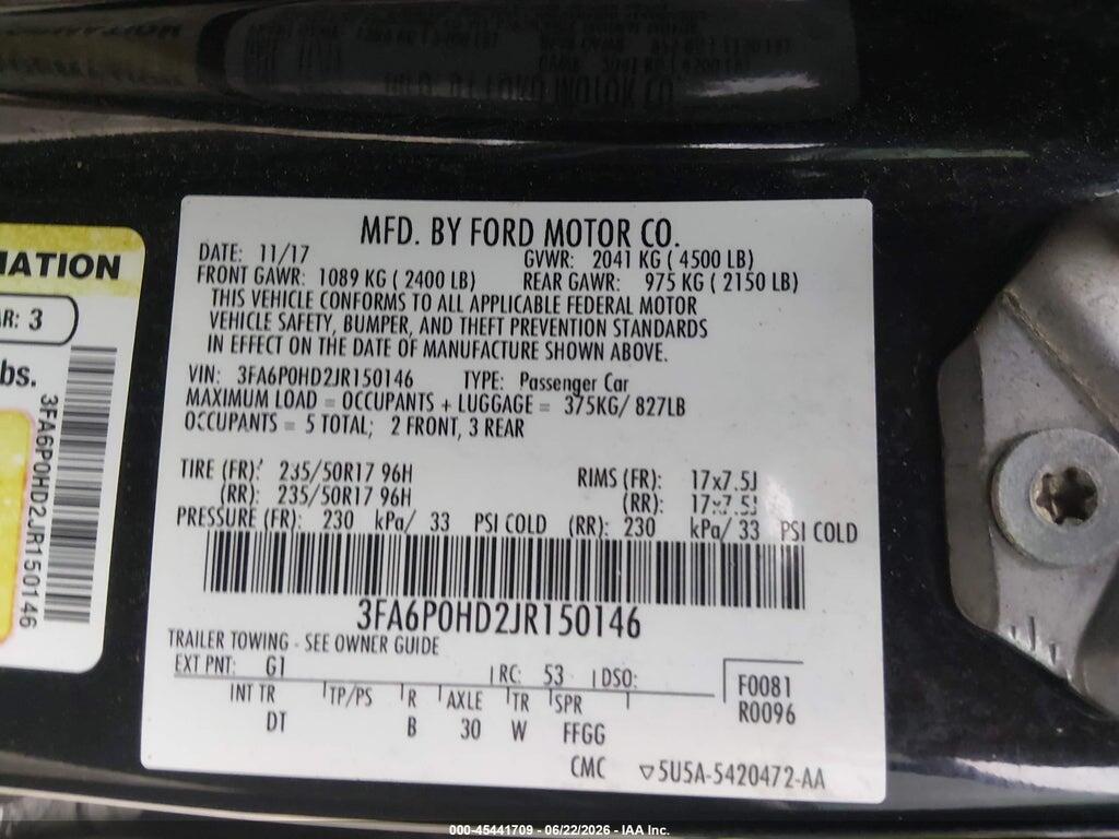 3FA6P0HD2JR150146 2018 FORD FUSION photo no. 9